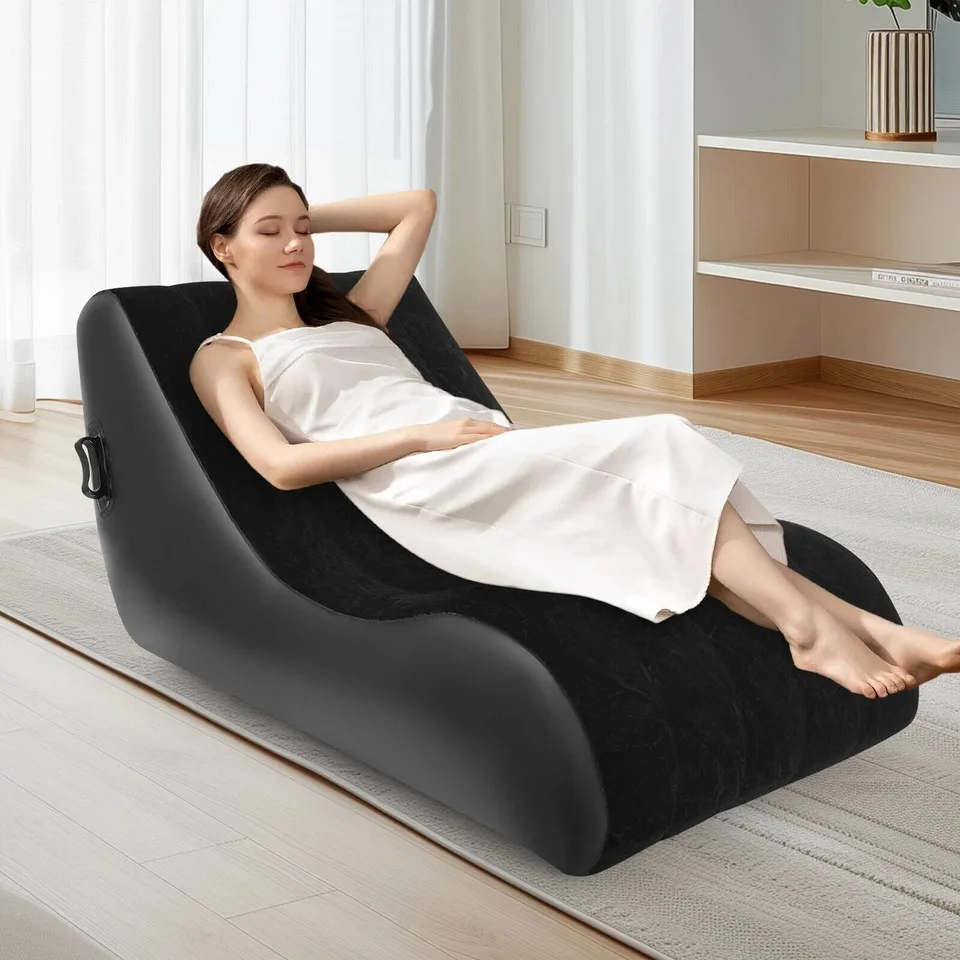 S-shaped Sofa Modern Inflatable Folding Bed PVC Flocked Chair Lounger Blow Outdoor Sun Lazy Recliner Room Chaise Plush Furniture