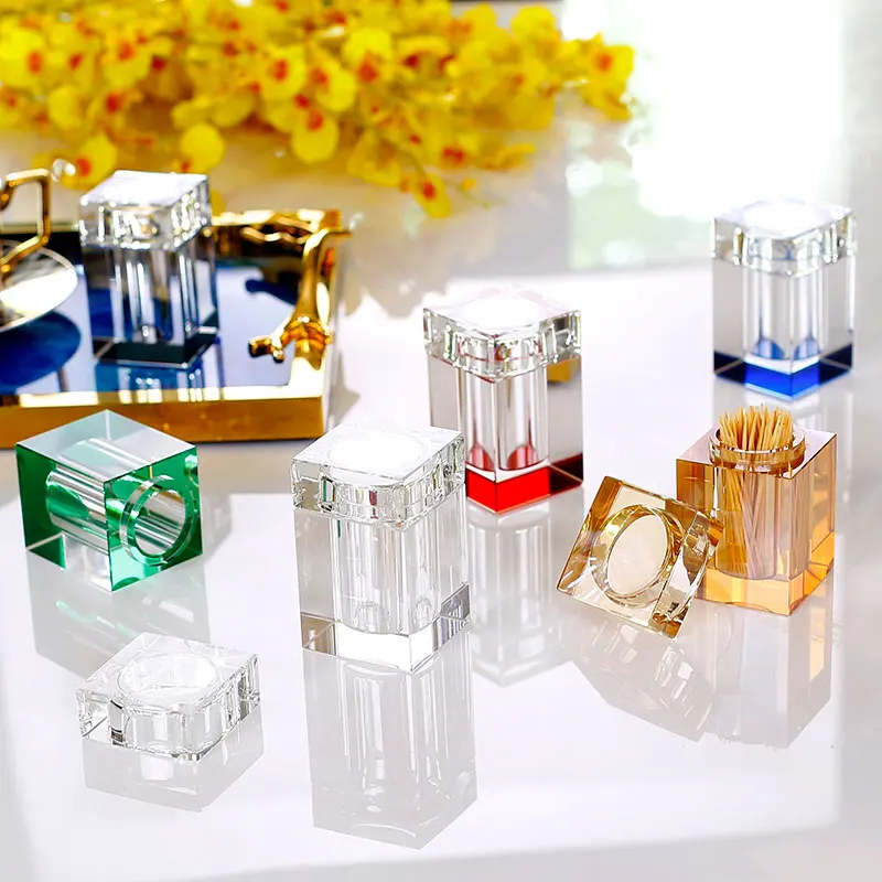 Creative Exquisite Crystal Glass Toothpick Box Transparent Toothtip Holder Simple Household Cotton Swab Box Storage Container