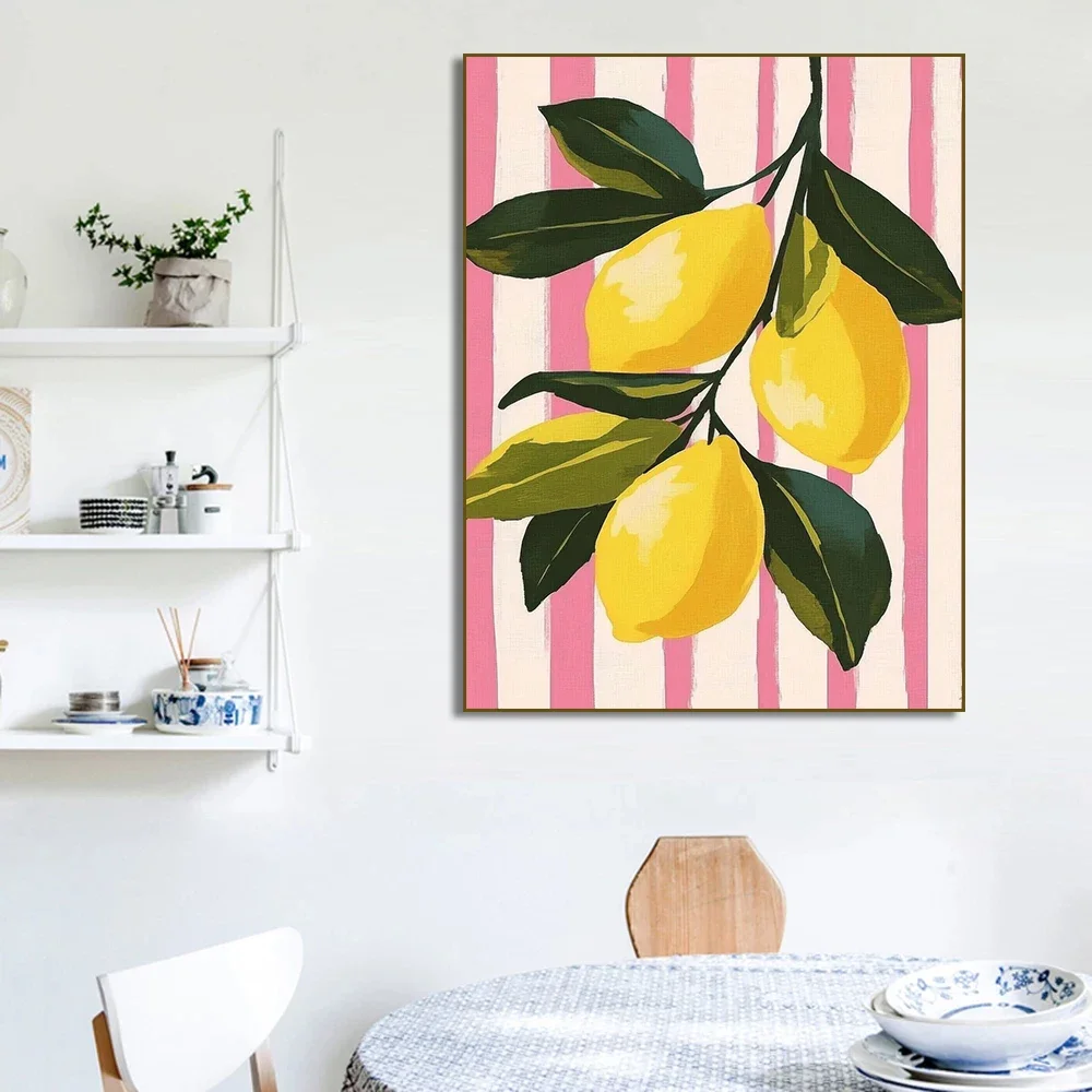 Abstrakte Zitronen, Erdbeeren, Pfirsiche – Obstmarkt, rahmenlose Leinwand für Wohnzimmer, Heimwandkunst, Dekoration