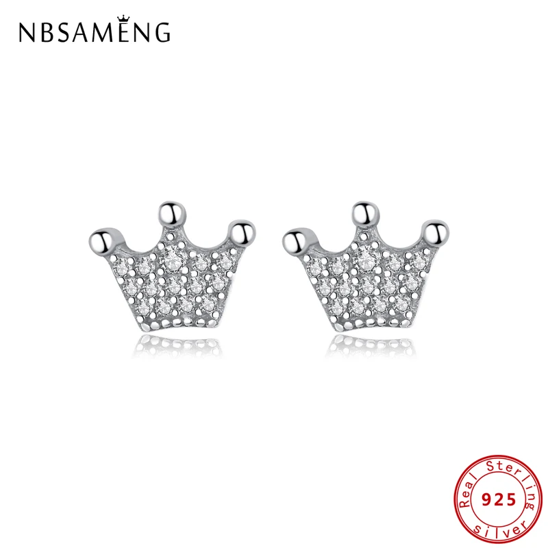 

Original 100% 925 Sterling Silver Earrings Crystals Crown Stud Earings For Women Gift Fine Jewelry