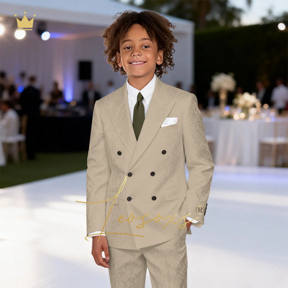

Boys 2 Piece Double-Breasted Jacquard Blazer & Pants Formal Set Sophisticated Gentleman Attire for Upscale Special Celebrations