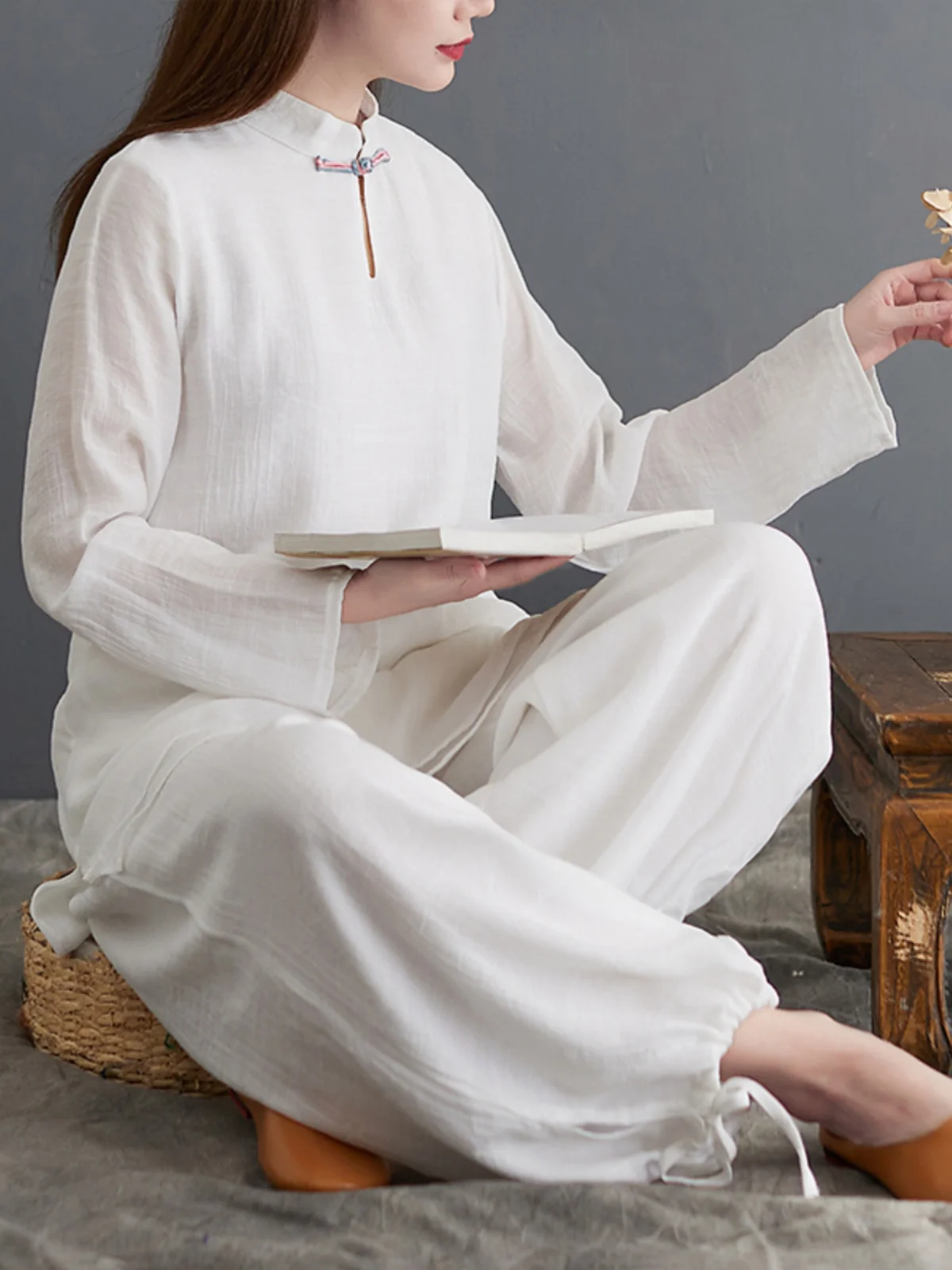 

High-End Cotton Linen Zen Sle Yoga Wear Set Buddhist Casual Faion Women's Autumn Outfit Comfortable Breathable Two-Piece Set