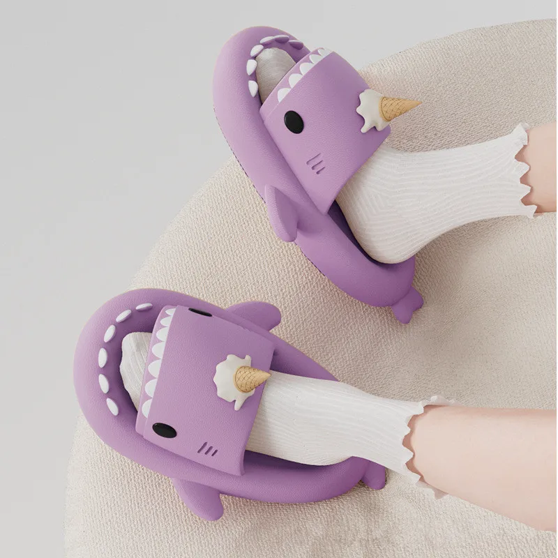 Cute Shark Slippers Women Men Summer Platform Shoes Night Glowing DIY Accessories Indoor Beach Slides Lovers Home Street Slipper