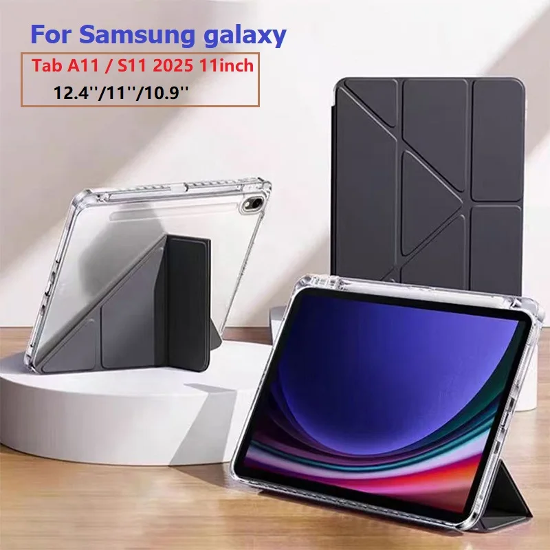 Para samsung galaxy tab a11 11 ''s11 2025 caso para s10 s9 s8 s7 plus 12.4 Polegada 11 polegada com suporte de caneta ângulo múltiplo volta clara