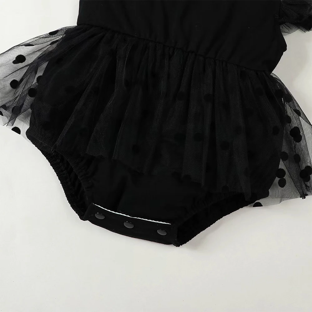 جديد الصيف طفلة أكمام بذلة بلون البولكا نقطة شبكة الأصفاد مع شبكة سوداء بذلة الأميرة نمط