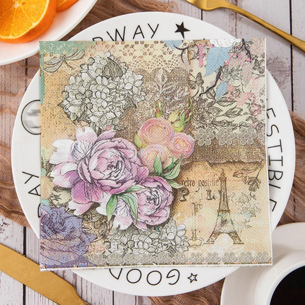 40PCS Not Easy To Break Disposable Flower Printed Paper Napkin Thickened Double Layer Paper Towels Square Soft Tissue Hotel