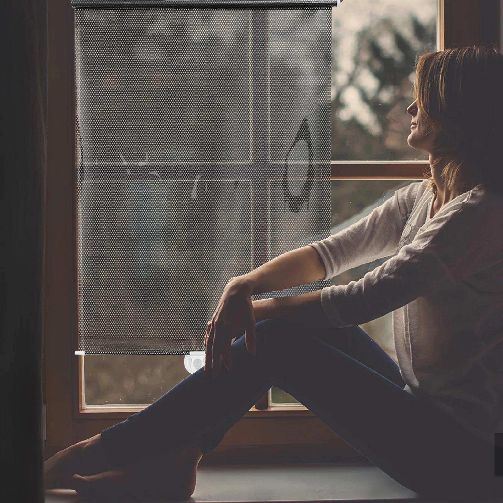 Balcony Retractable Sun Shade Blackout Roller Blind Suction Cup Window Curtain No Drilling Privacy Room Darkening Shade