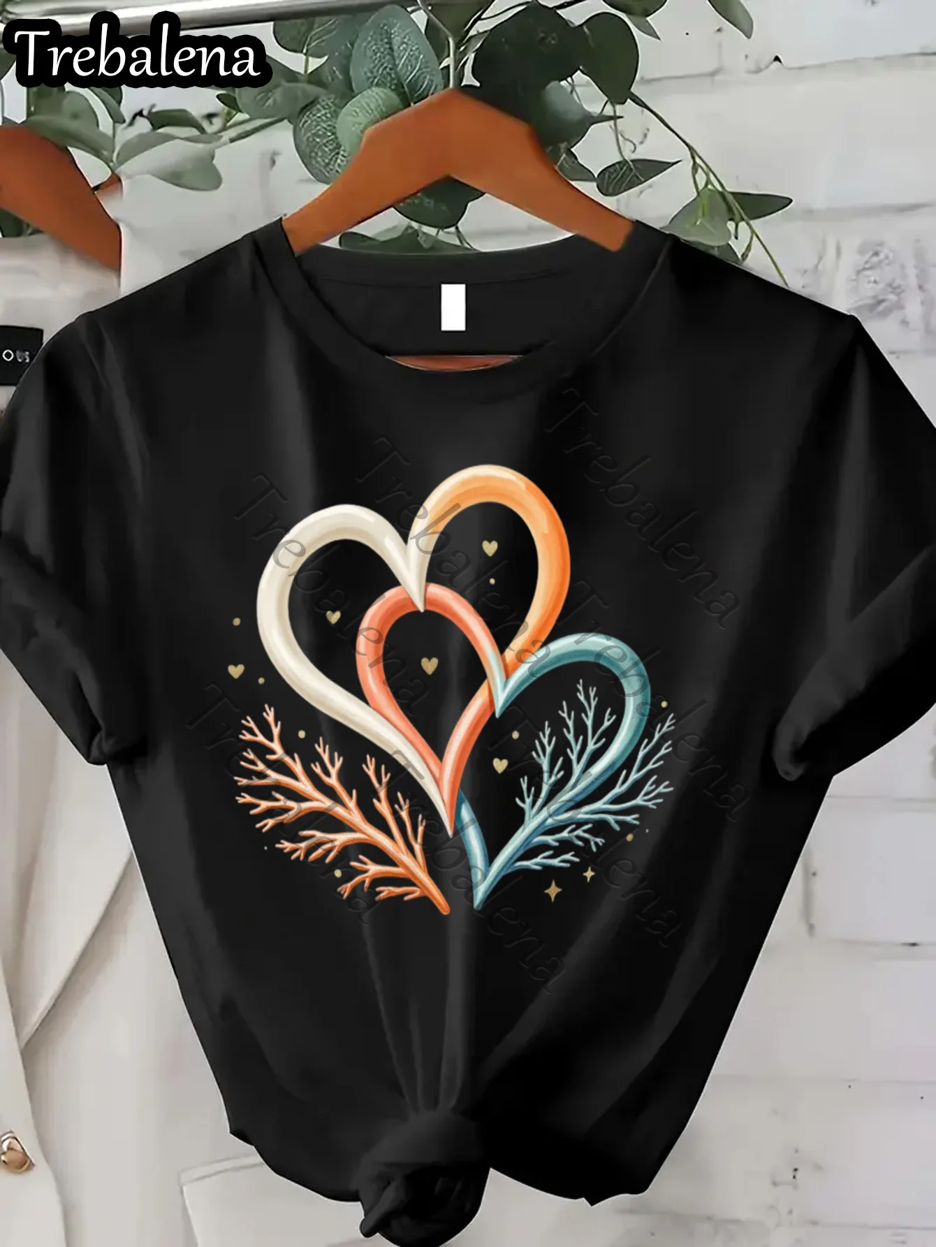 Trebalena Dames Plus Size Plus Size Dames Shirt Hart Koraal Print Casual Zomer Tops Voor Dames Mode Streetwear Stijl Kort