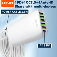 LDNIO PD 65W Super Fast Charger Smart Quick Travel Adapter Charging Station Support Laptop Tablet Charge 6 Ports Charger A6573C