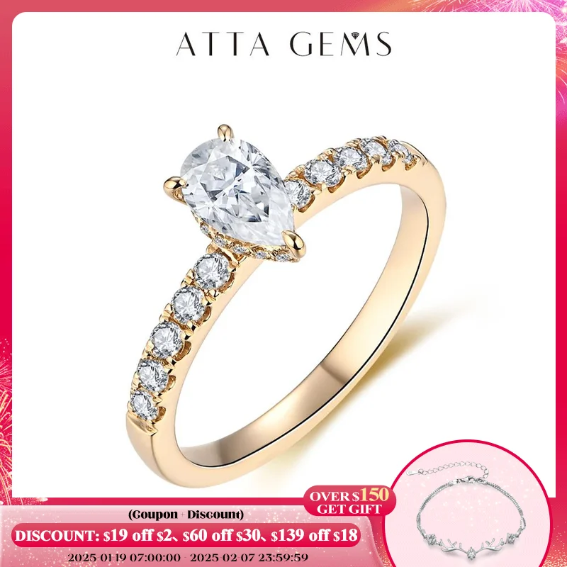 Attagems New 5*7mm Moissanite 10k Yellow Gold Pear Shape Engagement Ring Promise Wedding Rings For Women Trends Jewelry Gift