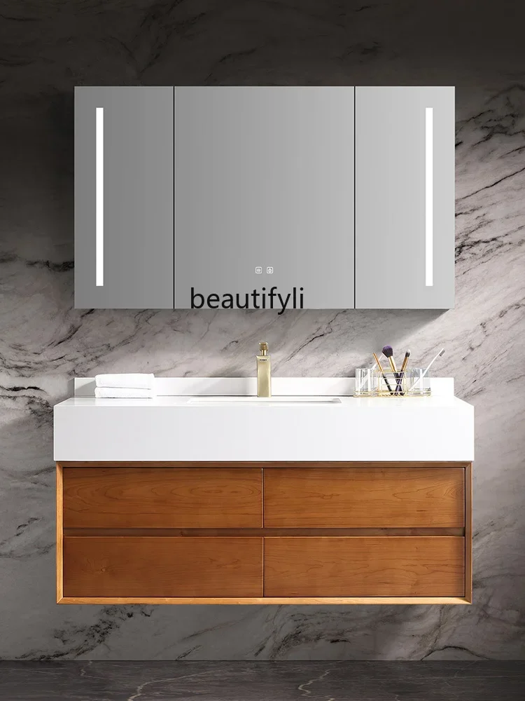 Log Bathroom Modern Minimalist Bathroom Cabinet Washbasin Combination Stone Plate Table Top Smart Mirror Cabinet