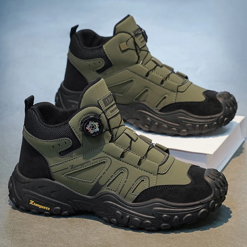 Men's solid color high-top large size comfortable trendy versatile outdoor hiking boots, non-slip and wear-resistant mountain climbing boots