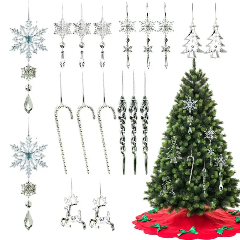 

18pcs Crystal Clear Christmas Tree Ornaments Snowflake Icicle Decorations For Holiday & Winter Party Decor Holiday Decorations