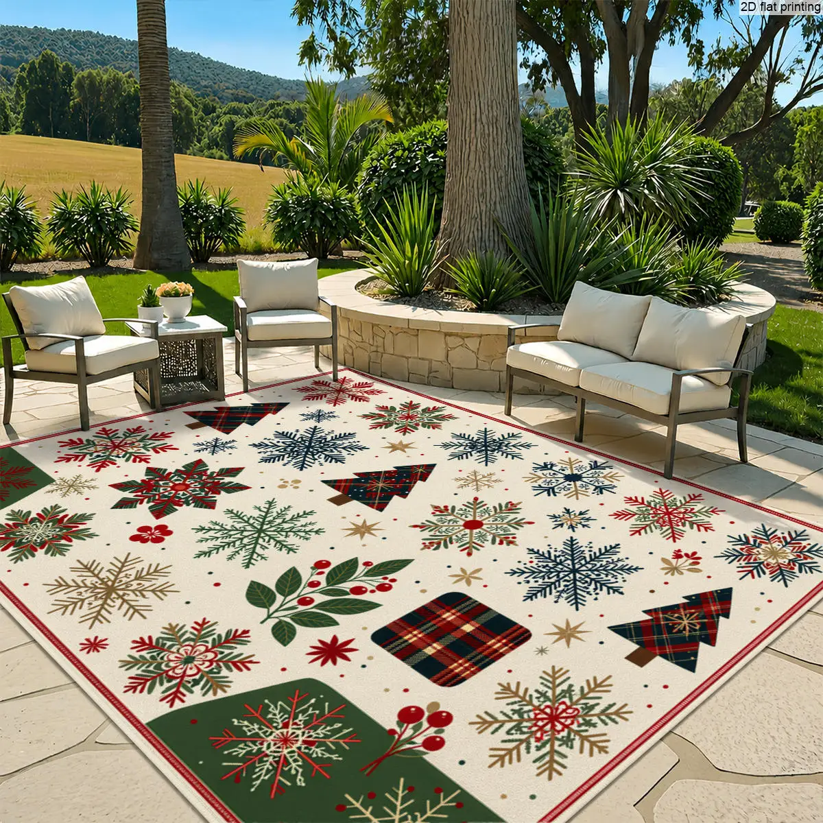 1pc Large Christmas All-Season Rug, Plaid Snowflake Tree Holly Berry Pattern, Soft Machine Washable, Jumbo Sizes,for Living Room