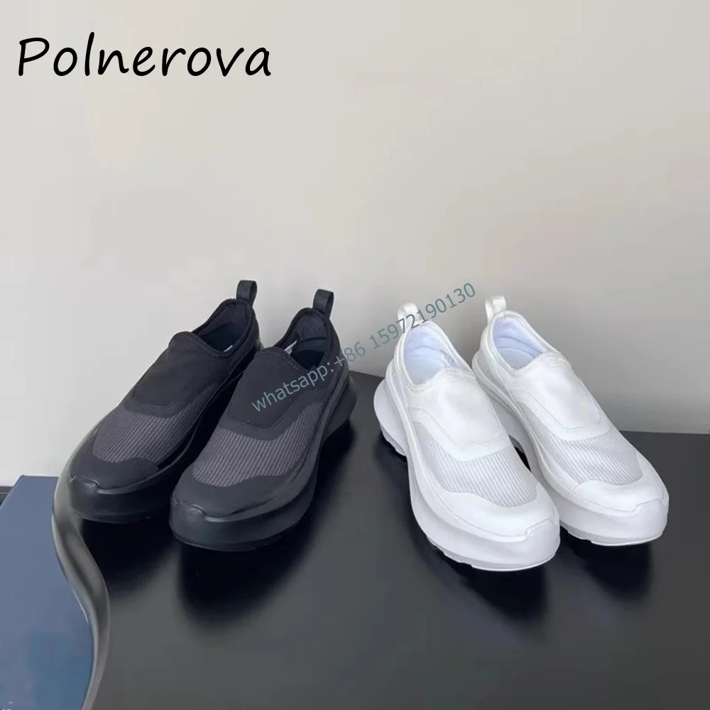 Platforma Prawdziwa Skóra Air Mesh Trampki Okrągłe Toe Slip On Oddychające Wygodne Buty 7Cm Wysokie Zwiększenie Urocza Dziewczyna Solidne Buty