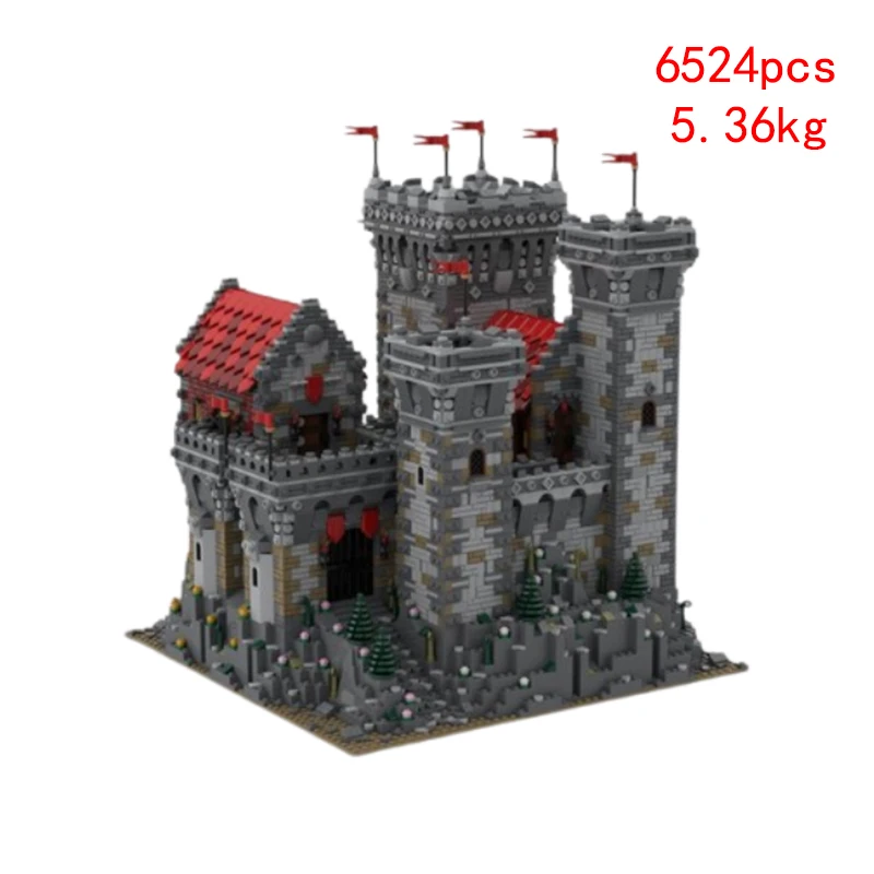 Spot MOC- 182052   Red Castle Small Grain Assembleren van bouwstenen Groot modelspeelgoed met interieur