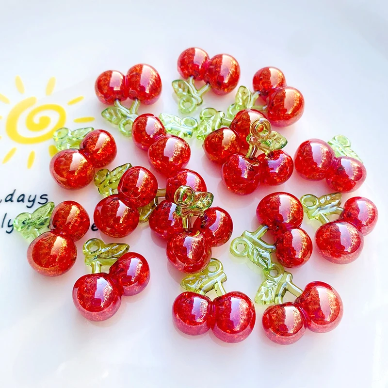 مزيج 10 قطعة الاكريليك انفجار الكرز الفاكهة القرط سحر لطيف الأحمر الوردي الكرز قلادة لسلسلة المفاتيح DIY بها بنفسك صنع المجوهرات