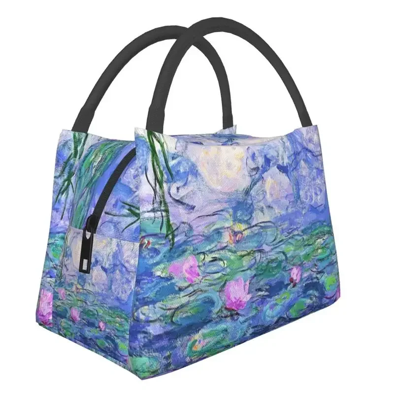 

Claude Monet Water Lilies Portable Lunch Boxes Women Leakproof Garden Paintings Cooler Thermal Food Insulated Lunch Bag