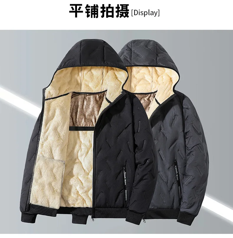 Men Winter Hooded Padded Jacket Waterproof Windproof Quilted Fleece Lined Thick Warm Full Zipper Casual Snow Outerwear for Male