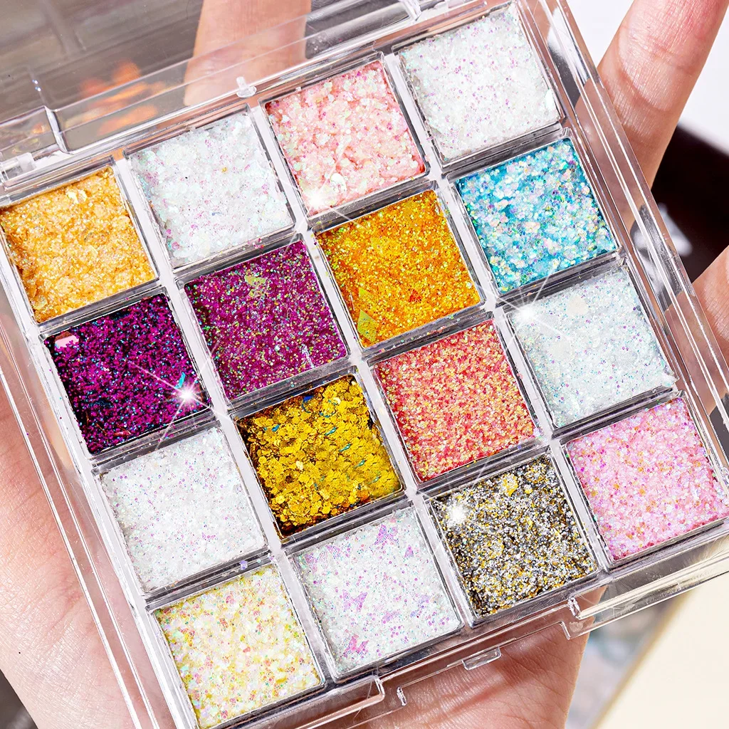 16 colori Sirena Ji Paillettes Ombretto Colla Prestazioni libere Trucco scenico Gel Palette di ombretti con paillettes colorate