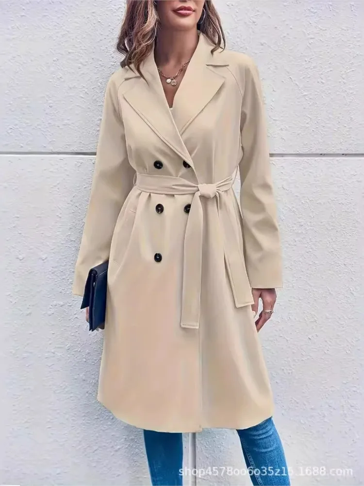 Autumn Long Trech Coat Women V-Neck Ruffle Pleated Fashion Ladies Jackets Loose Korean Style Casual Woman Trench Coats