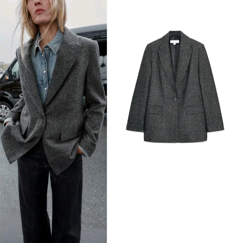 

Winter New Women's Commute Sle Long Sve Notch Collar oulder Pad Suit Jaet Casual Polyester Fiber Regular Length