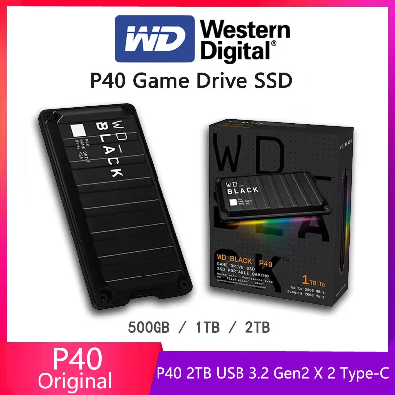 Unidad de juego Western Digital WD P40 SSD 2TB USB3.2 hasta 2000MB/s 500GB 1TB unidad de estado sólido externa portátil para PS5 Xbox