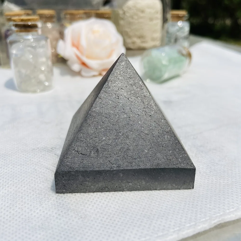 Natural Shungite Pyramid, Home Decor, Desk Ornament, Crystal Stone Gifts, Chakra Balancing, Reiki, Decorative Stone