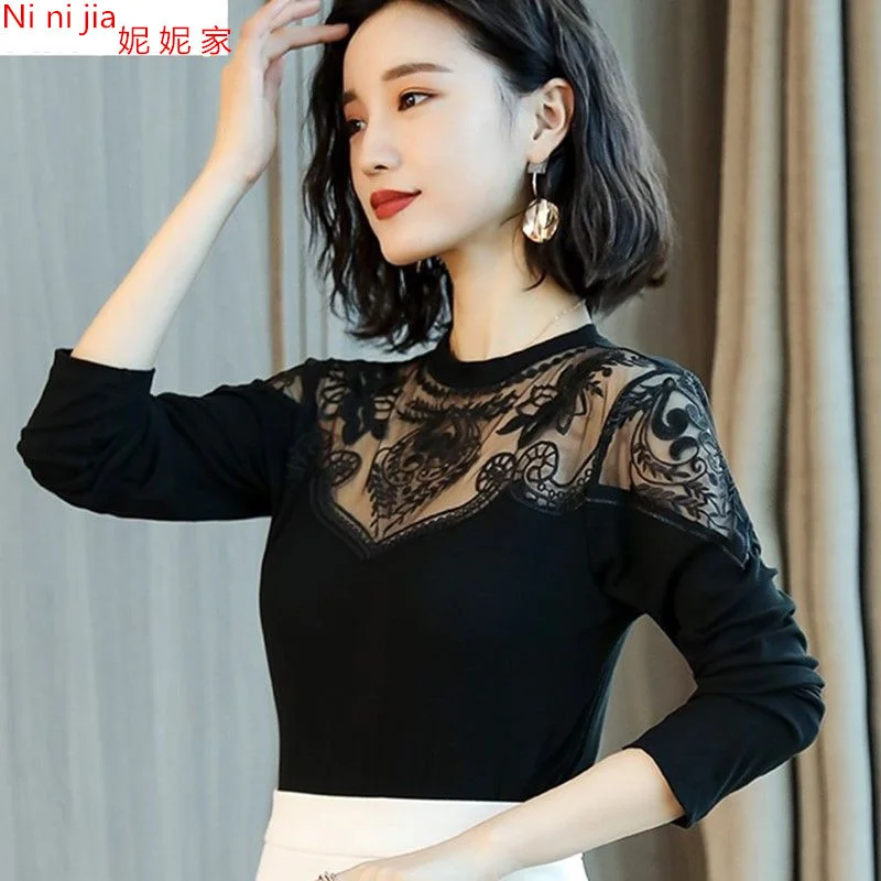 Lace Women's Long Sleeves Large Elastic Shirt Blusas Clothes for Women Tops Shirts Blouses