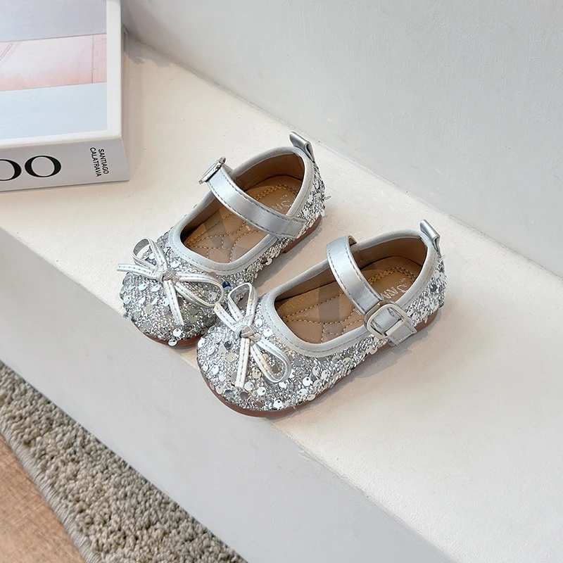 

Baby First Walker Shoes Girls Sequins Performance Shoes Fashion Children Flats Princess Shoes with Bow-knot 2024 Spring Autumn