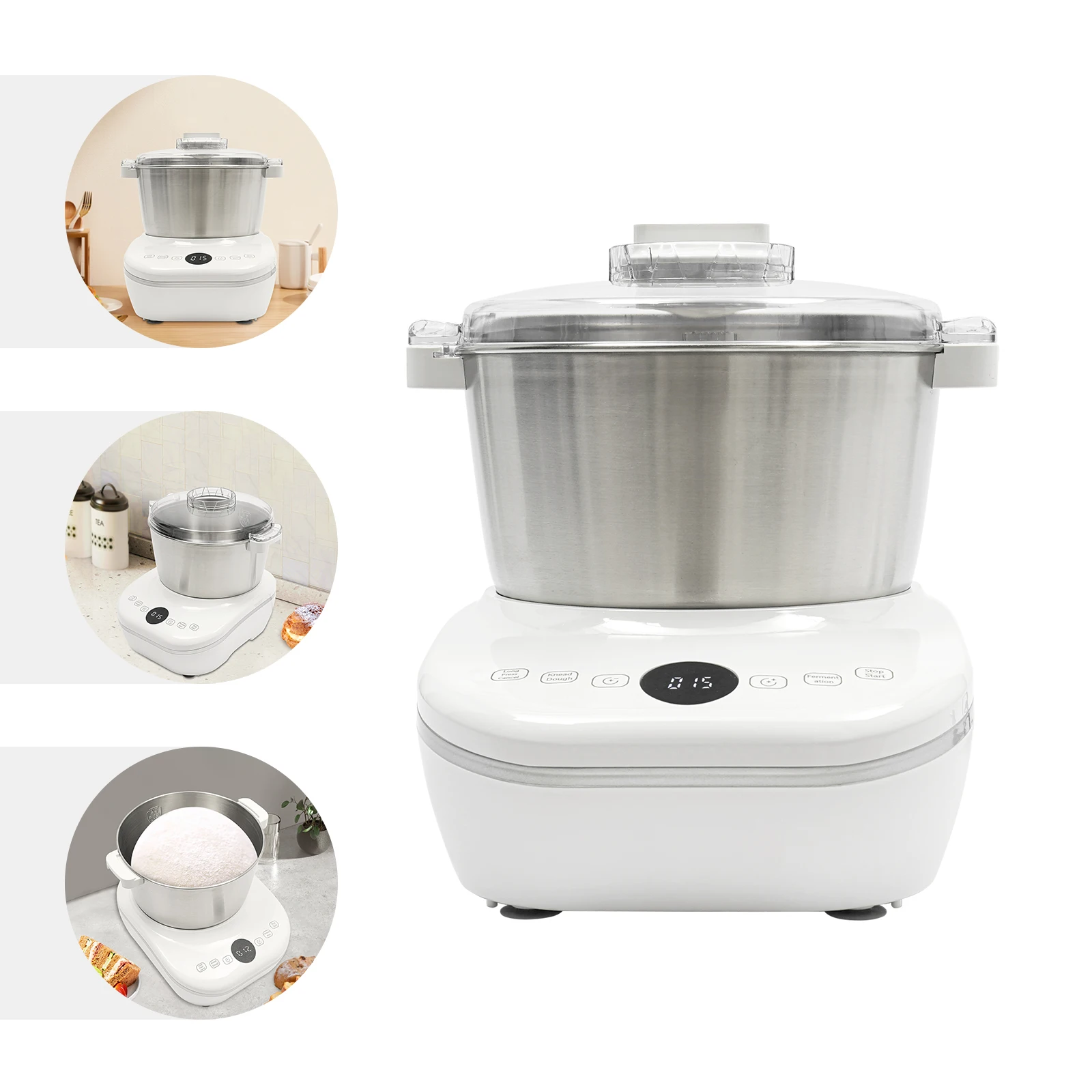

5L Stainless Steel Dough Mixer Machine,White Electric Dough Maker with Ferment Function for Domestic,Commercial Purposes
