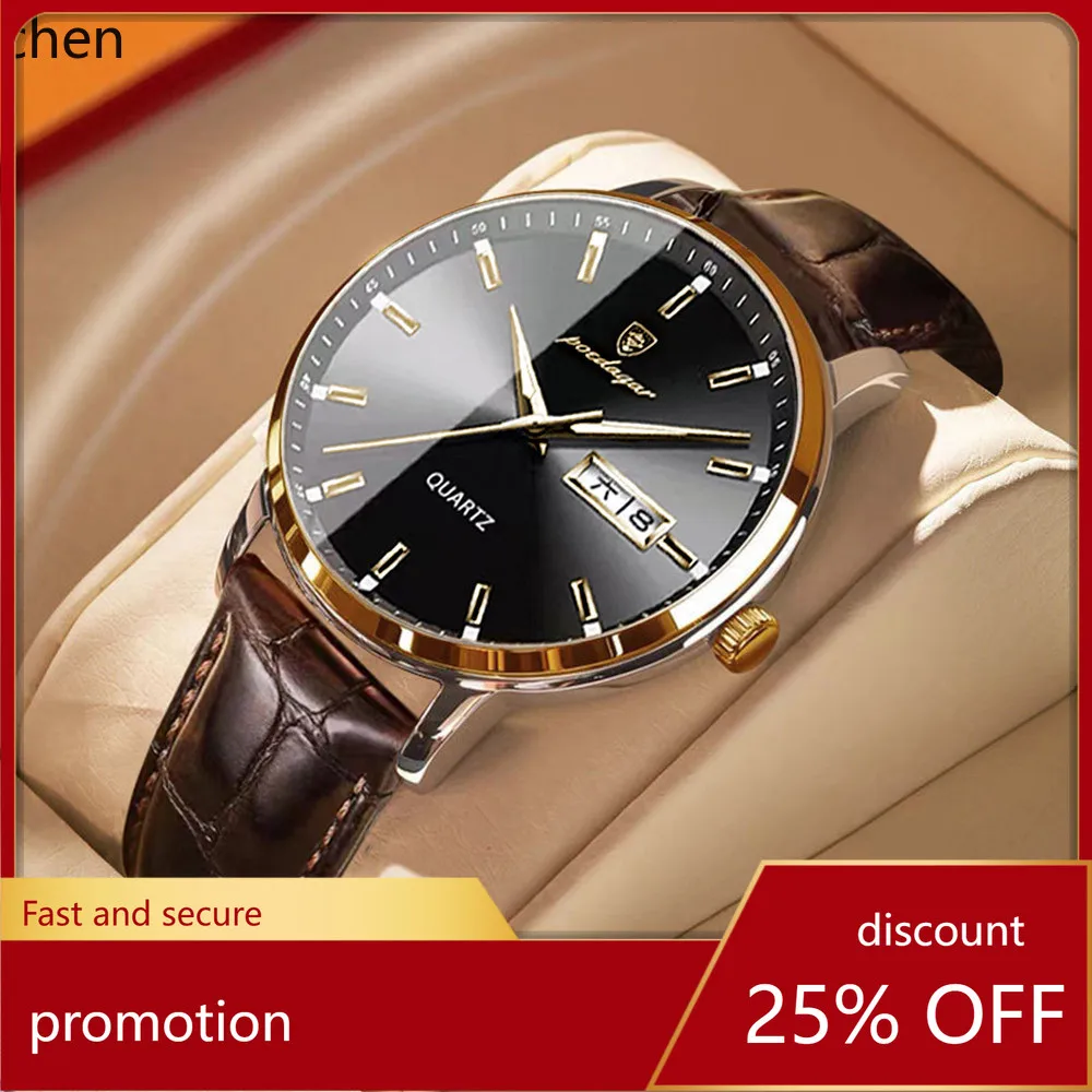 

Новые мужские часы Zml - кварцевые часы с двойным календарем и кожаным ремешком