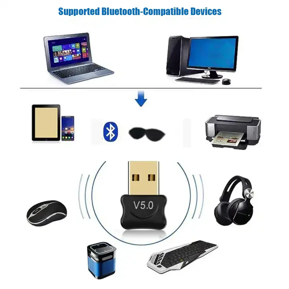 USB Bluetooth-compatible 5.0 Adapter Audio AUX Dongle Wireless Adapter Mini USB Receiver For PC/Computer/Laptop/Keyboard/Mouse