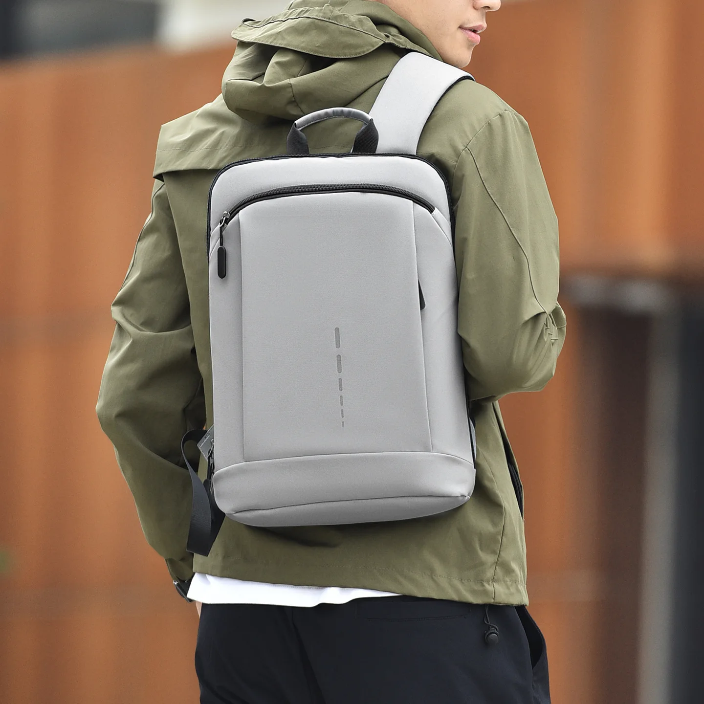Waterproof polyester lightweight student schoolbag, vertical square large-capacity 15.6-inch computer storage business backpack