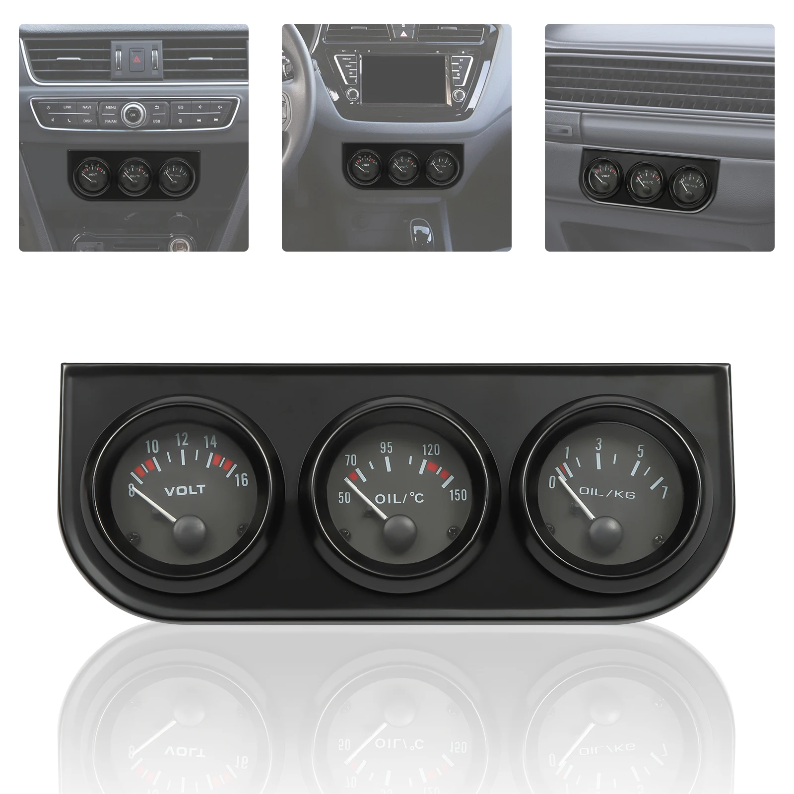 Set di manometri per auto 3 IN 1, manometro per temperatura dell'olio, manometro per olio e misuratore di tensione, kit triplo per la maggior parte delle auto da 8-16 V