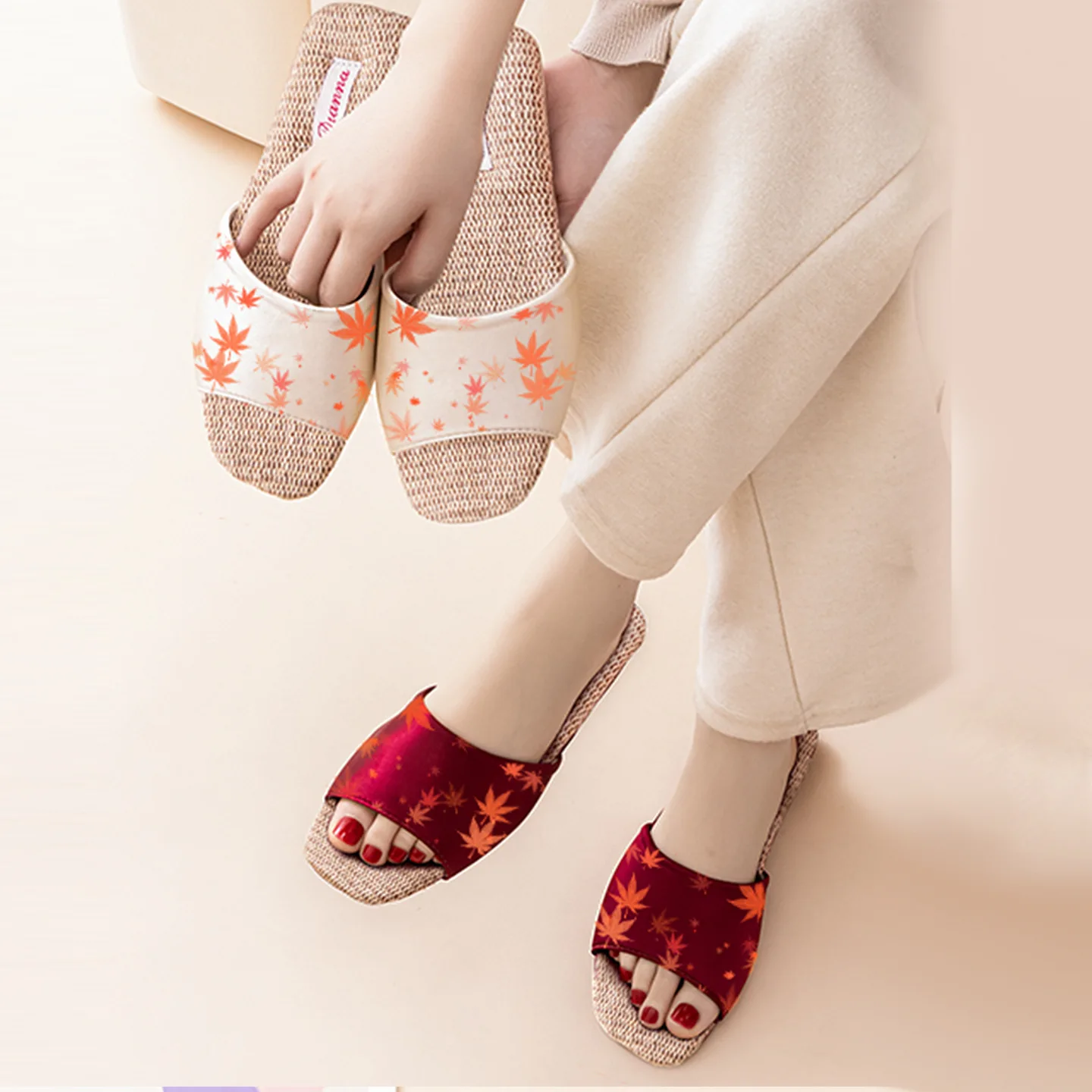 Chinese Embroidered Linen Slides Slippers Premium Couple Set for All-Season Home Comfort Non-Slip  Dropshipping Available