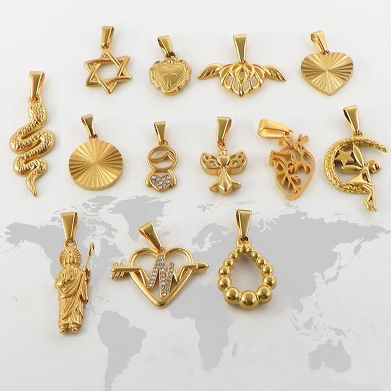 RHYSONG-Pendentif Rétro Créatif en Acier Inoxydable pour Femme, Cœur Creux, Étoile, Salle Croix, Unique, Plaqué Or, Géométrique, Bijoux DIY