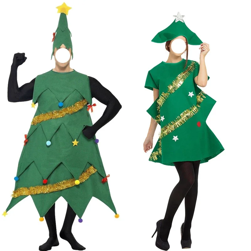 Costume de cosplay d'arbre de Noël, robe, chapeau, vêtements de sauna, uniforme de performance imprimé, accessoires de carnaval de fête de dessin animé imbibés