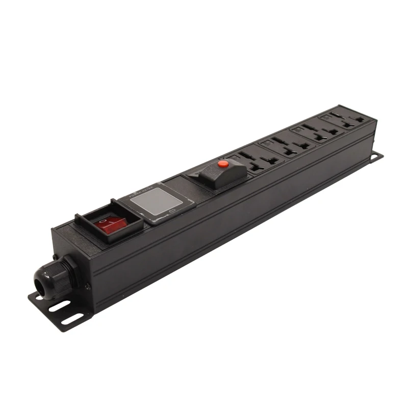 

PDU Power Distribution Unit Power Strip 3000W Overload Protection 4Ways 16A Socket Voltmeter Ammeter Power Meter 2Meter Cord