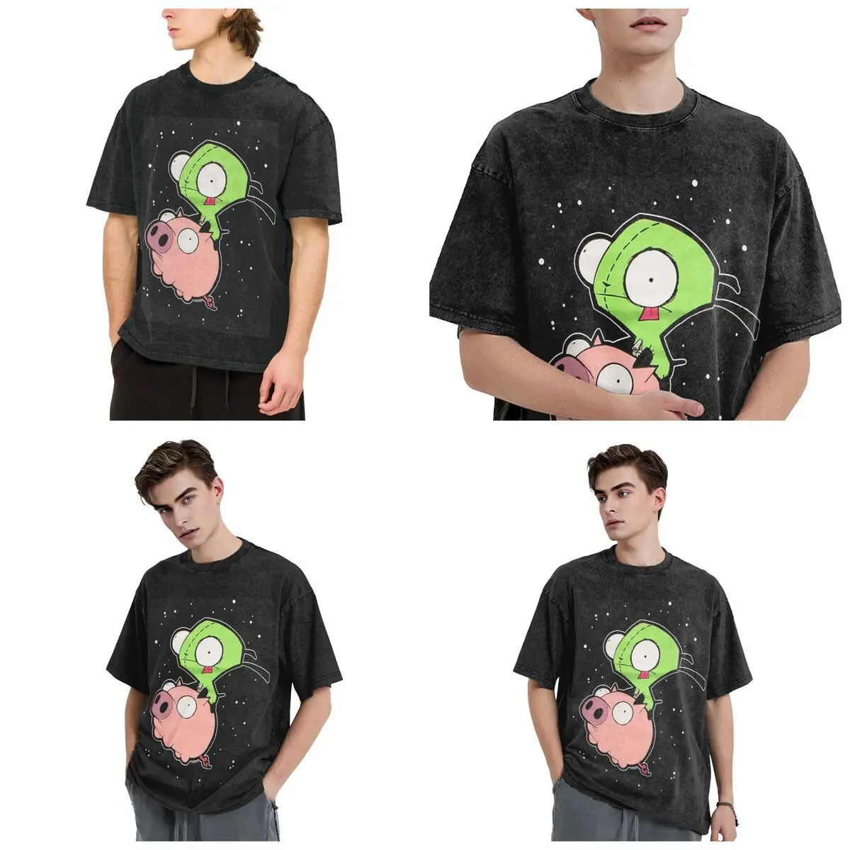 Invader Zim Art Hip Hop Short Sleeve T-Shirts Washed Tops Tees Streetwear T Shirt Harajuku for Men Women