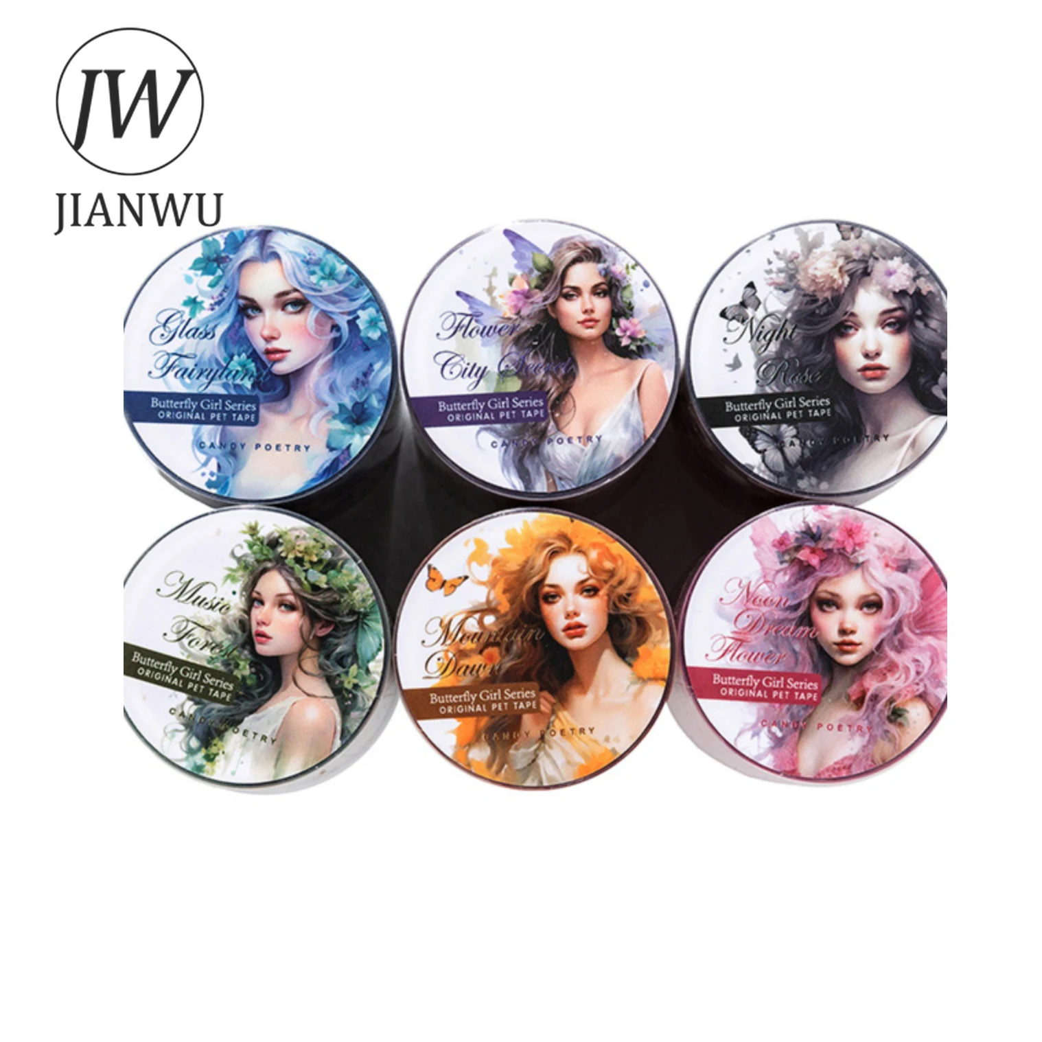 JIANWU 50mm * 200cm Butterfly Girl Series Vintage Flower Character PET Tape Creative DIY Journal Collage materiale Decor cancelleria