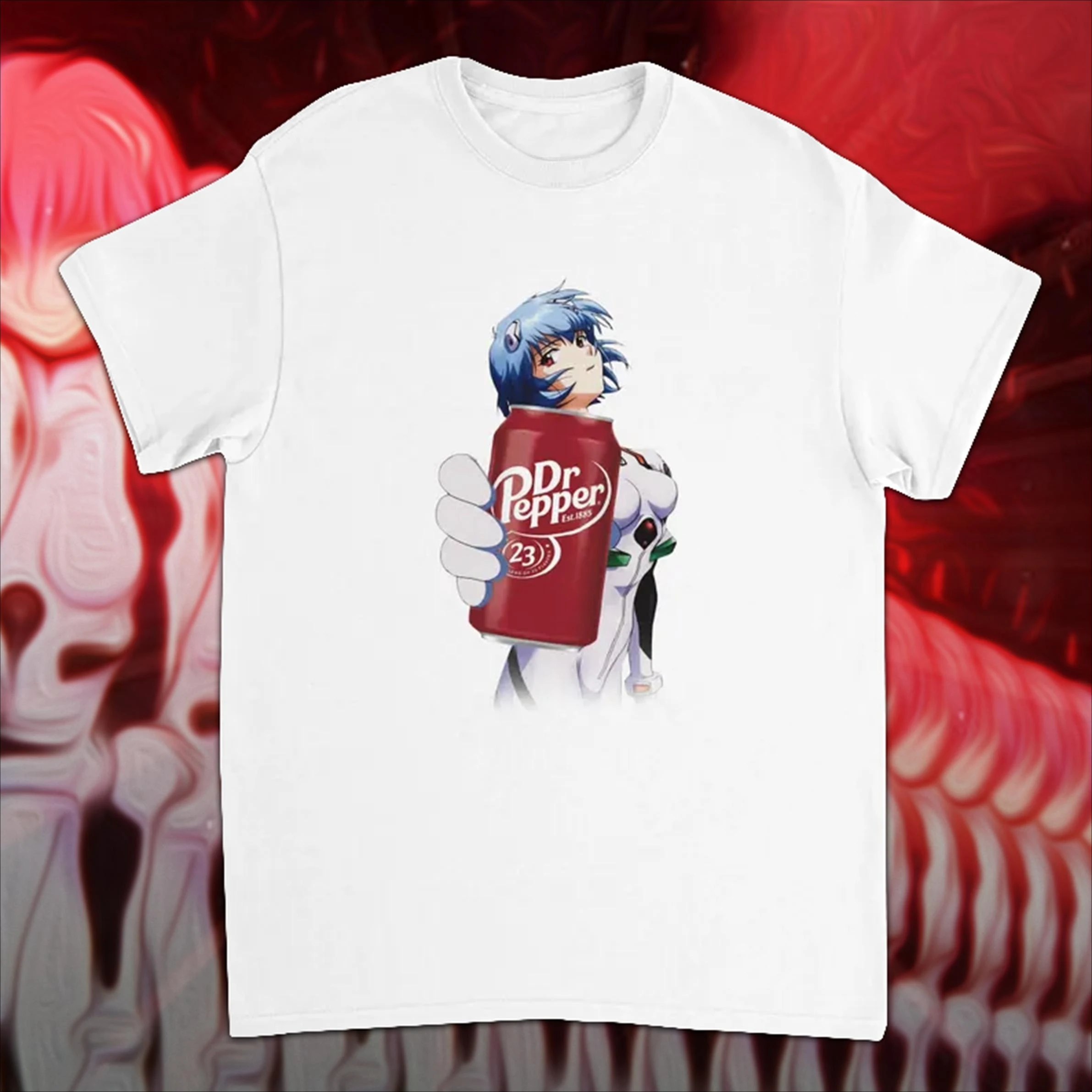 2026 New Rei Ayanami Dr Pepper Evangelion Anime Oversized T Shirt Unisex Streetwear Japanese Anime Casual Graphic Tee