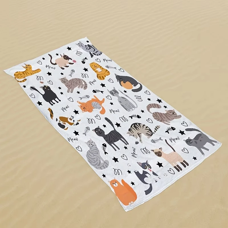 1 قطعة منشفة الشاطئ لطيف القط طباعة |   ألياف دقيقة فائقة الامتصاص |   نمط الرسوم المتحركة الحديثة |   للشاطئ/حمام السباحة/الحمام