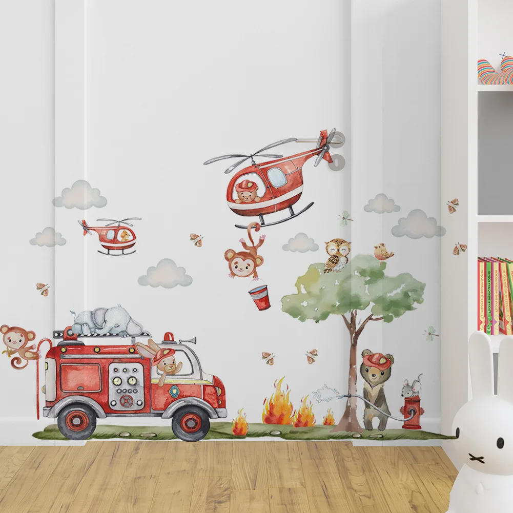 Creative cartoon animal firefighters sticker for living room kids room decoration self adhesive wall art decal