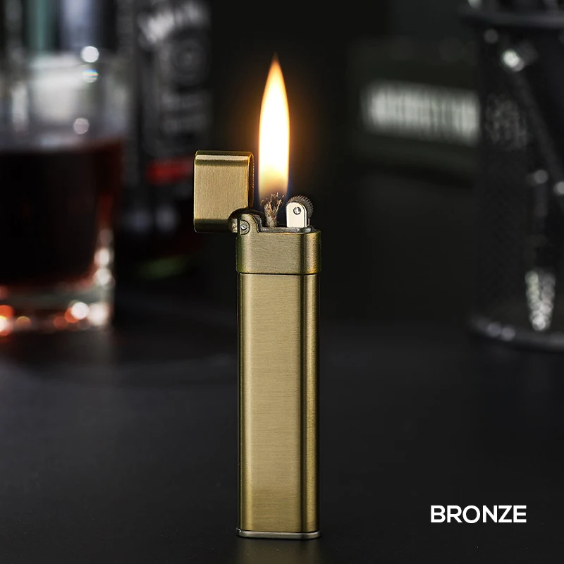 Mini Compact and Easy To Carry Kerosene Lighter Copper Retro Sturdy Refillable Wheel Lighter Smoking Cigarette Gift