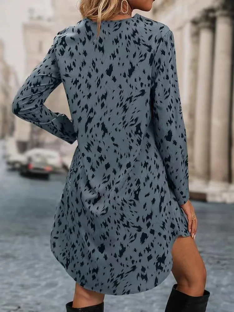 Wiosna Lato Nowa Sukienka Damska Casual Seksowna Dekolt V Długi Rękaw Leopard Print Mini Sukienka Luźna Sukienka Koszulowa Elegancka Feminino