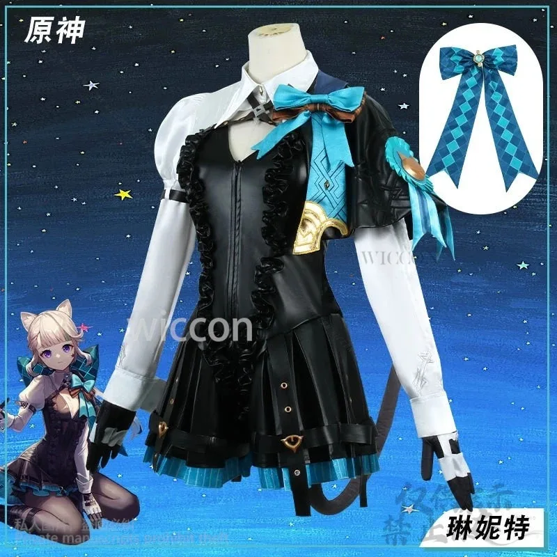 

asdh8@Anime Game Genshin Impact Cosplay Lynette Magician Costume Furry Earwear Tail Dress Lolita For Girls Woman Halloween Custo