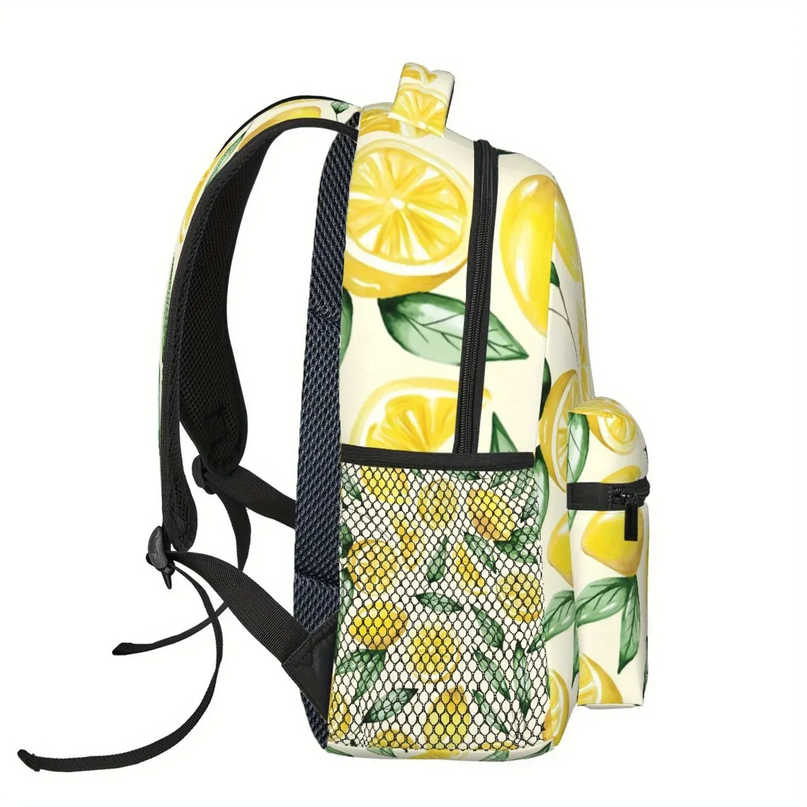 Custom Bag 1pc Men's Casual Lemon Print Backpack - Large Capacity 14.5 Inch Laptop Bag With Double Mesh Pockets, Lightweight Dur