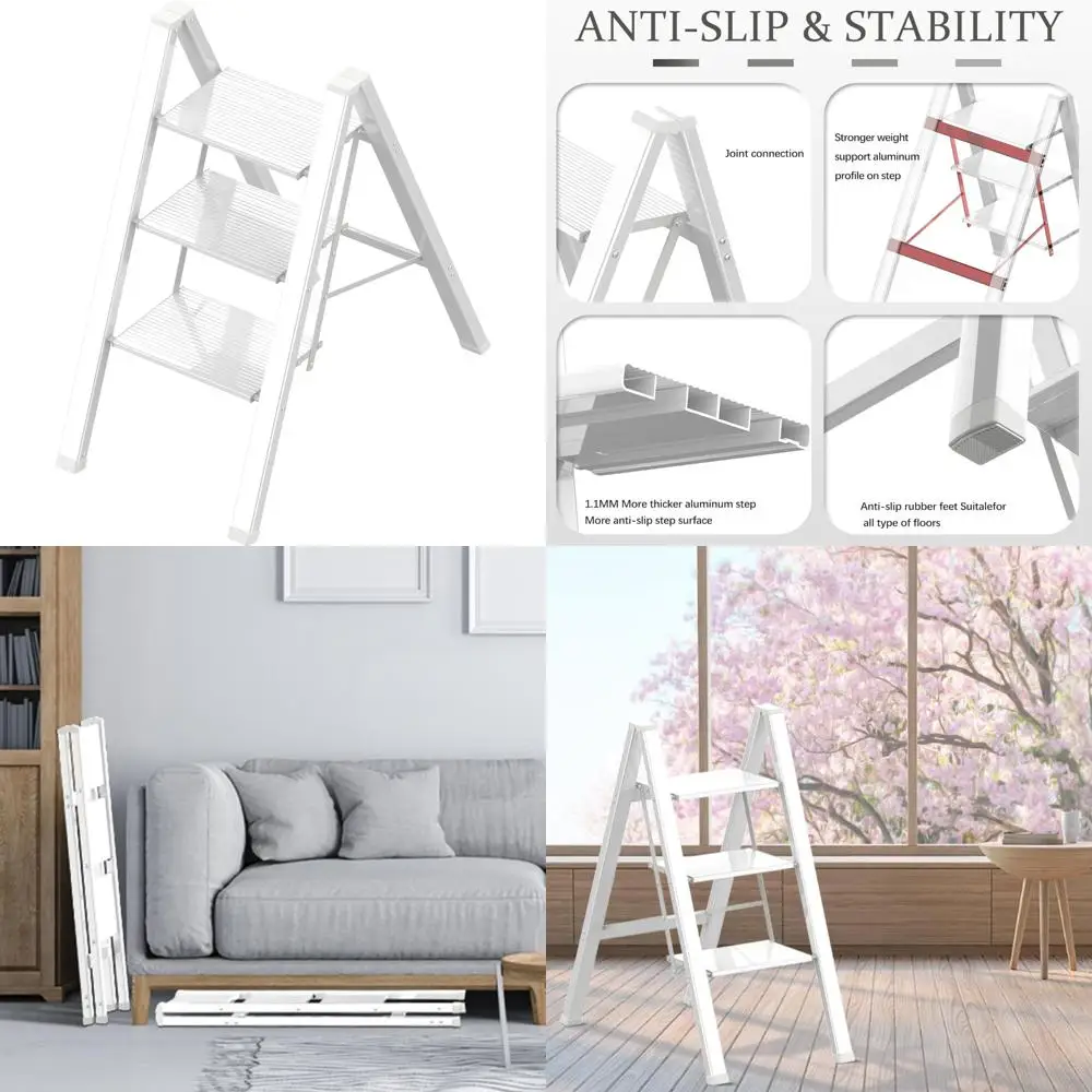 

Aluminum Lightweight Folding Ladder 330lbs Capacity, Anti-Slip Steps for Kitchen, Compact Step Stool for Adults, Ideal for Home
