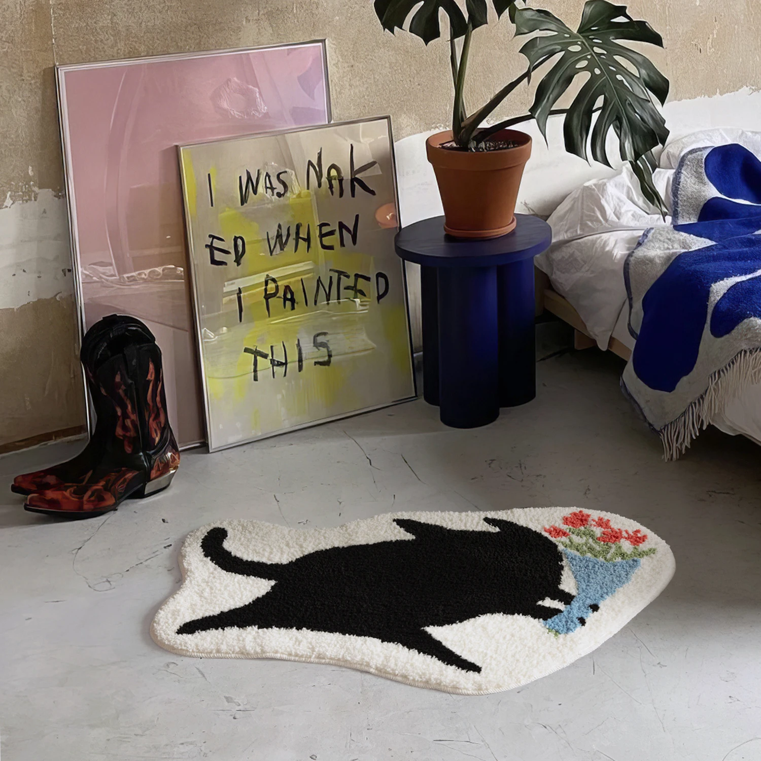 Cute Tufting Black Cat Bathroom Mat Soft Tufted Cartoon Carpet Rug Bedroom Floor Pad Bathmat Doormat Aesthetic Home Room Decor